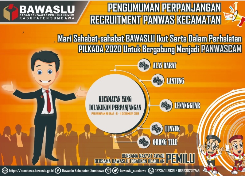 Bawaslu Kabupaten Sumbawa Kembali Membuka Masa Perpanjangan Recruitment Pengawas Kecamatan......