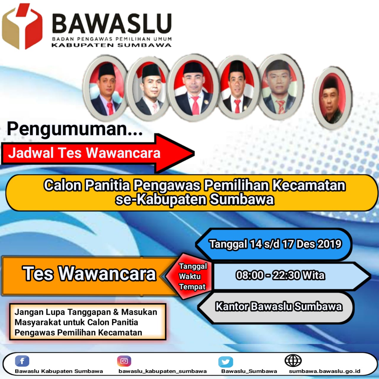 Jadwal Tes Wawancara Calon Panitia Pengawas Kecamatan se-Kabupaten Sumbawa