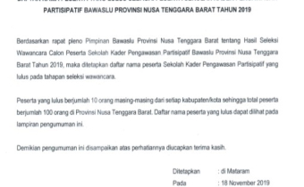 Pengumuman Kelulusan Sekolah Kader Pengawas Partisipatif                     Selamat Kami Ucapkan.......