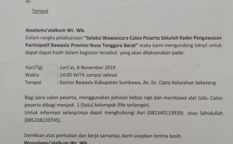 Undangan Seleksi Wawancara Sekolah Kader Pengawas Partisipatif